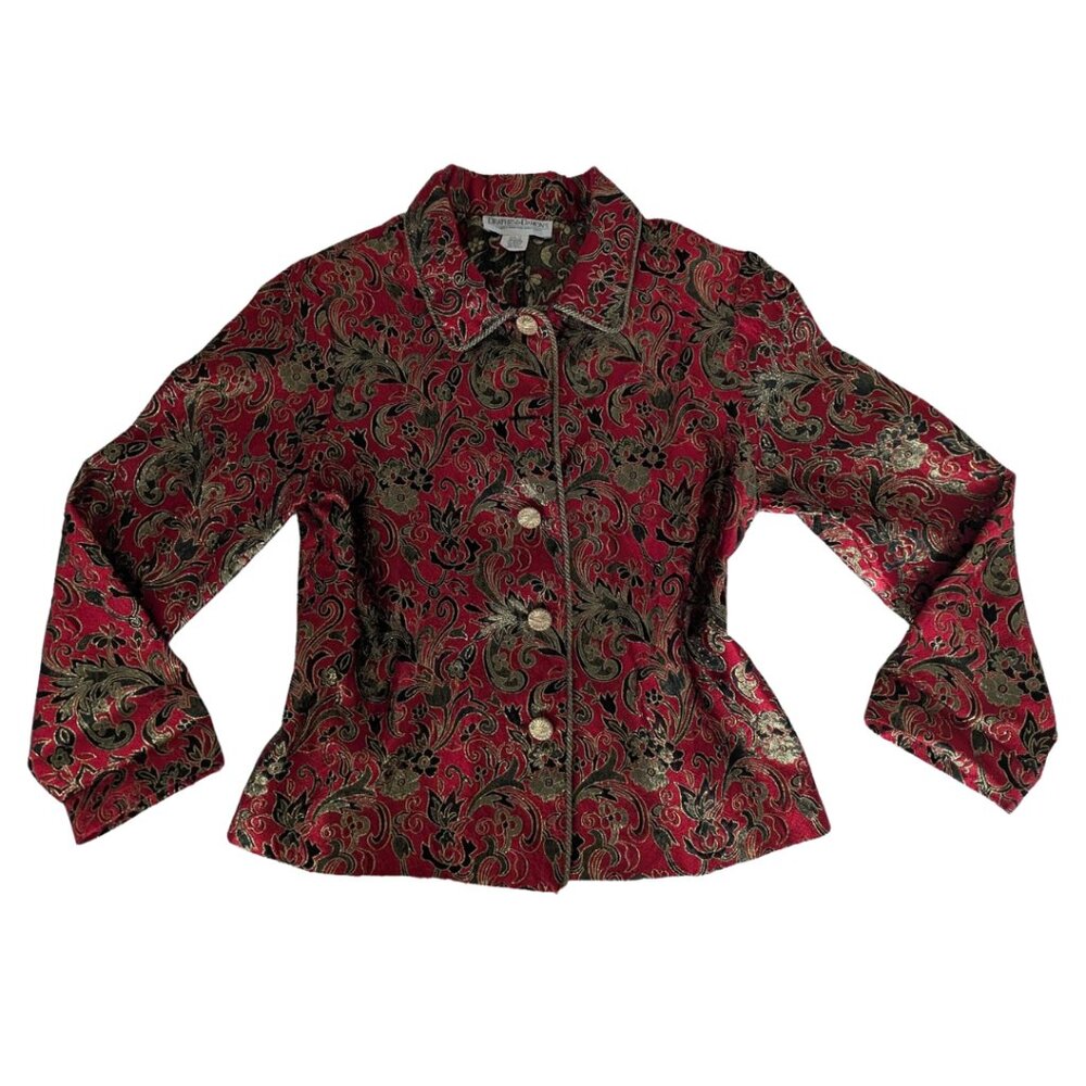 Vintage Renaissance Whimsy Brocade Red and Gold Jacket Size L
